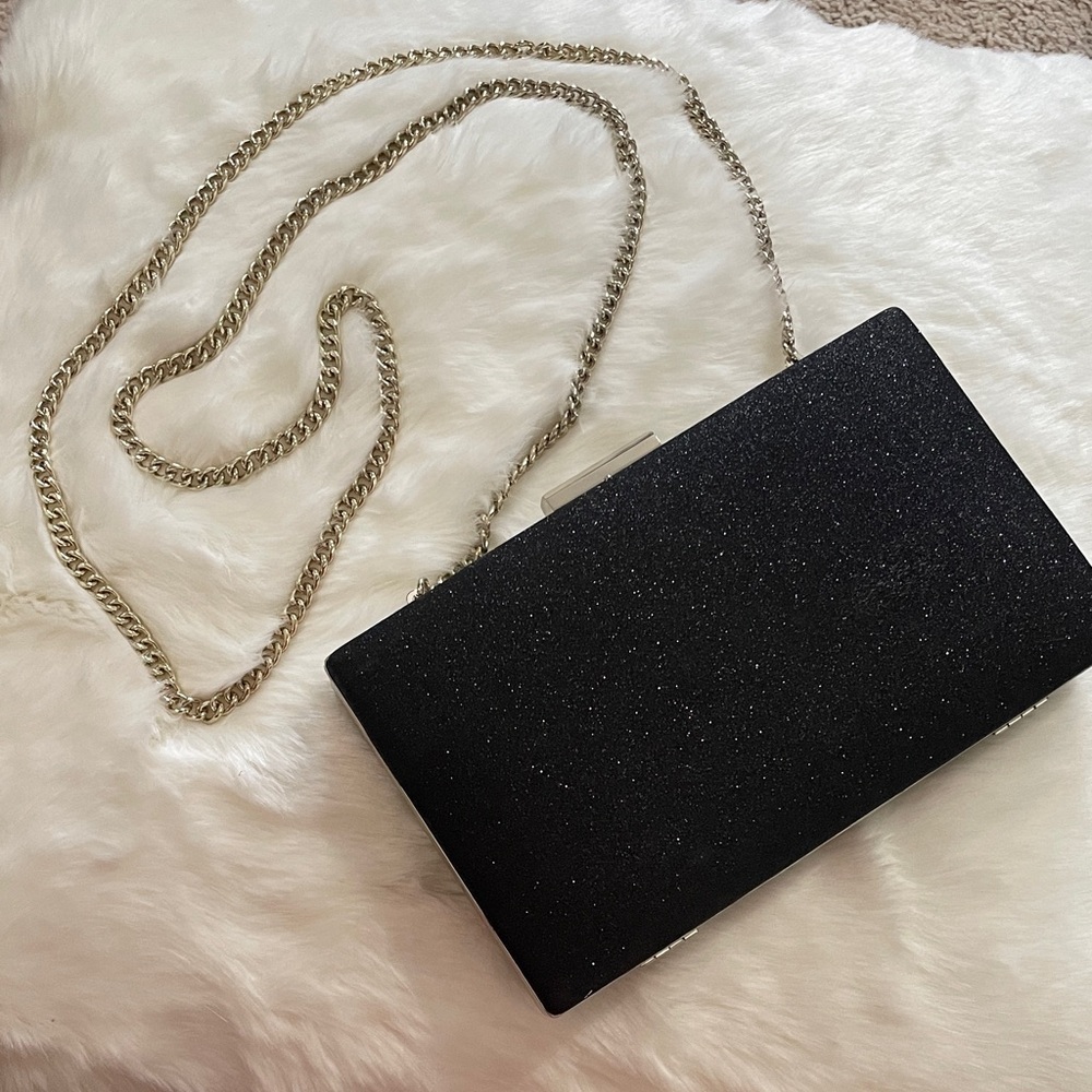 Banana Republic Black Glitter Clutch with Gold Chain - New without Tags